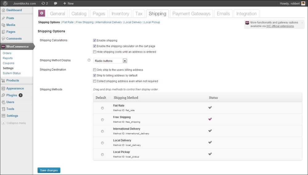 Shipping methods and prices